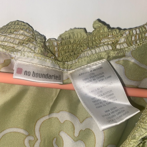 No Boundaries Juniors Green and Navy Floral Satin Blouse - Picture 3 of 3